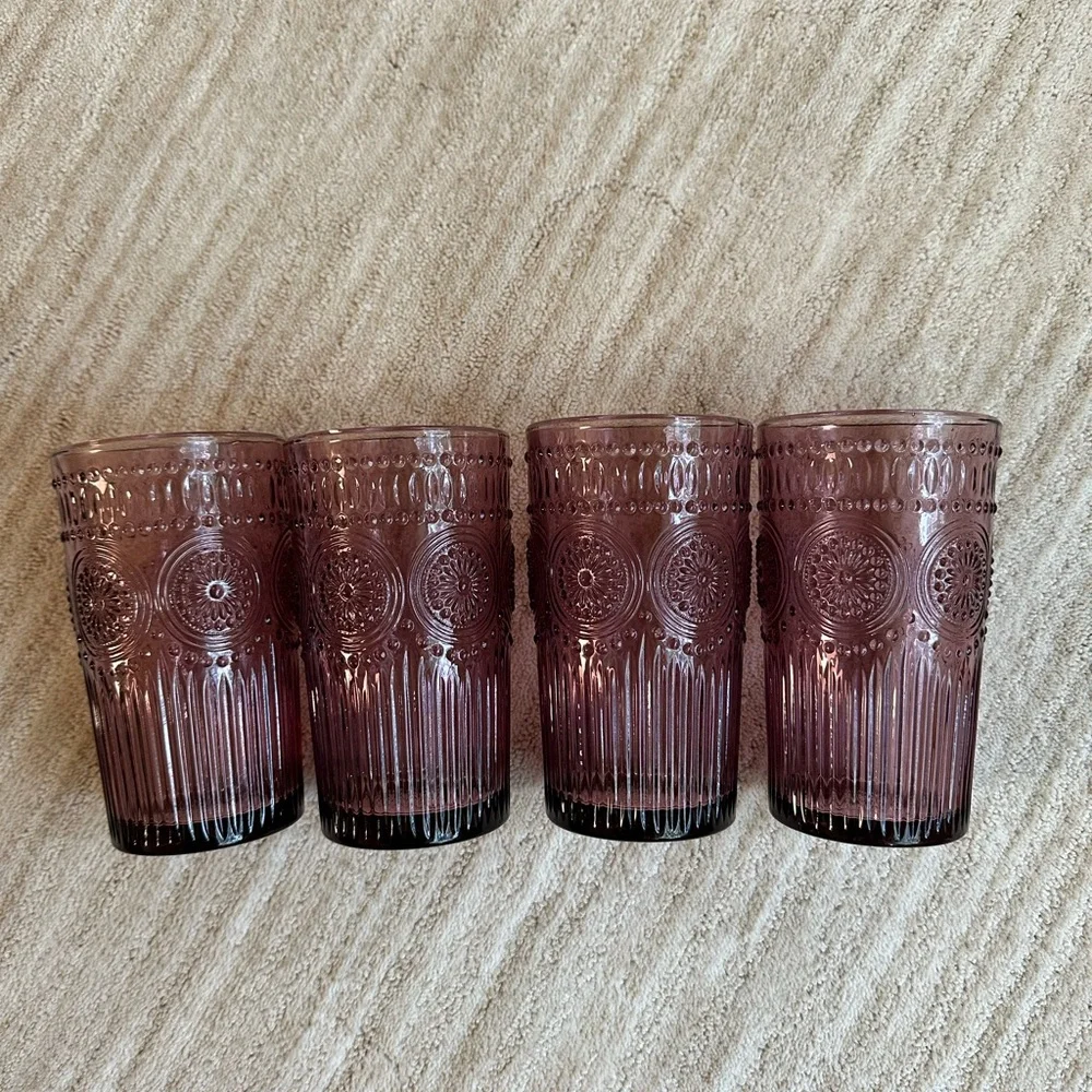 Set of 4 PIONEER WOMAN Adeline-Plum Glass Glasses 16 oz
